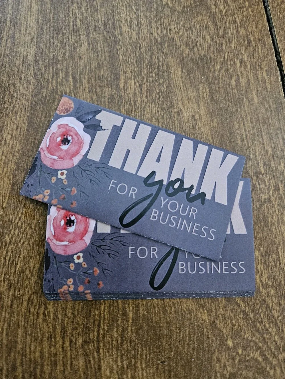 Thank You Floral Business Cards - Black with Pink Accents
